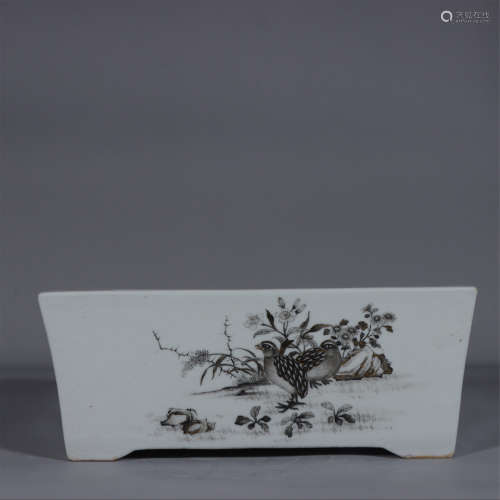 A GRISAILLE FLOWERS AND BIRDS RECTANGULAR JARDINIERE