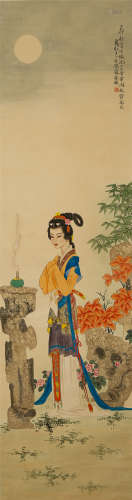 A CHINESE LADY FIGURAL PAINTING SCROLL, XU CAO MARK