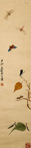 A CHINESE GRASS AND INSECT PAINTING SCROLL, QI BAISHI MARK