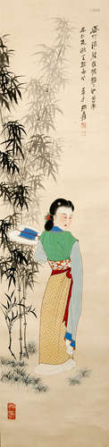 A CHINESE FIGURE PAINTING SCROLL, ZHANG DAQIAN MARK