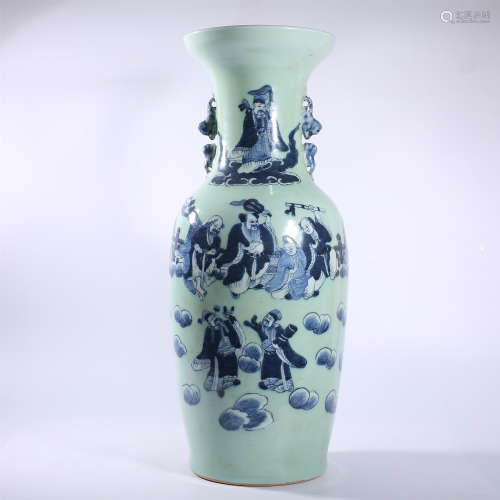 Qing Dynasty Douqing glaze blue and white figure story bottl...