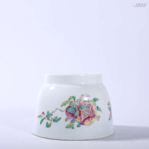 Qing Dynasty Kangxi powder color horse shoe cup with melon a...