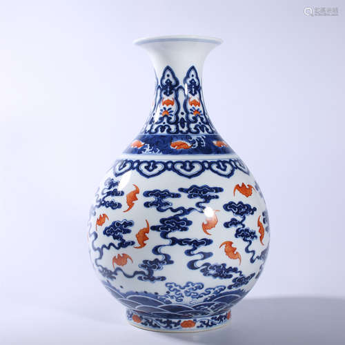 Qing Dynasty Qianlong blue and white red color jade pot spri...