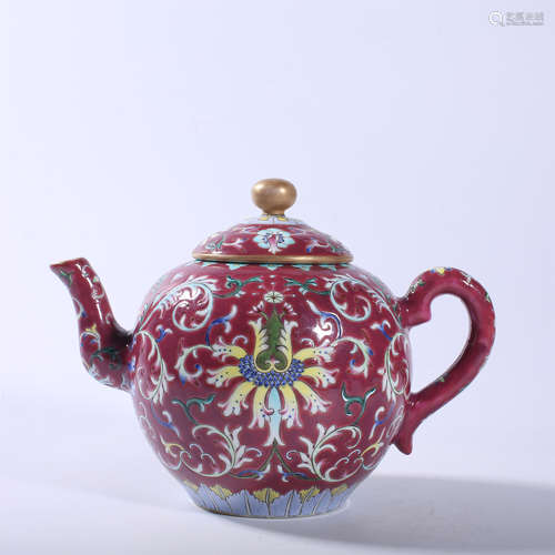 Qing Dynasty Qianlong pink tea pot with lotus pattern