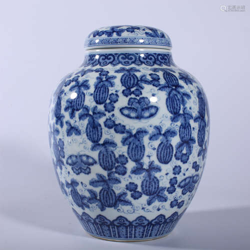 Qing Dynasty Qianlong blue and white jar with melon and frui...