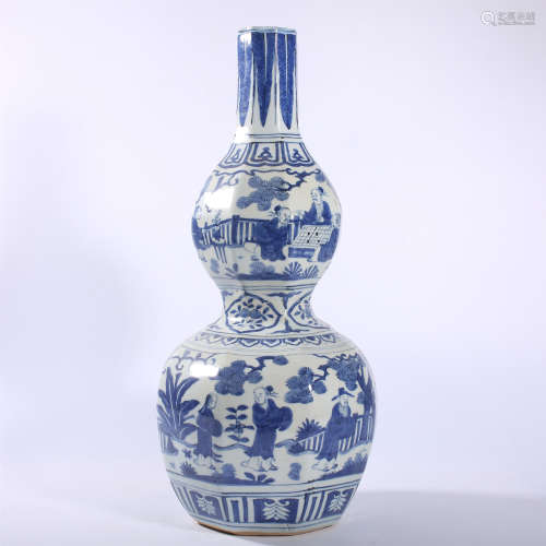 Gourd bottle of blue and white characters in Wanli of Ming D...