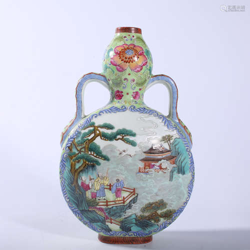 Qing Dynasty Qianlong pastel vase with two ears