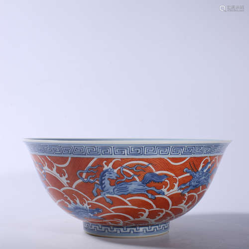 Qing Dynasty Qianlong red color blue and white dragon bowl