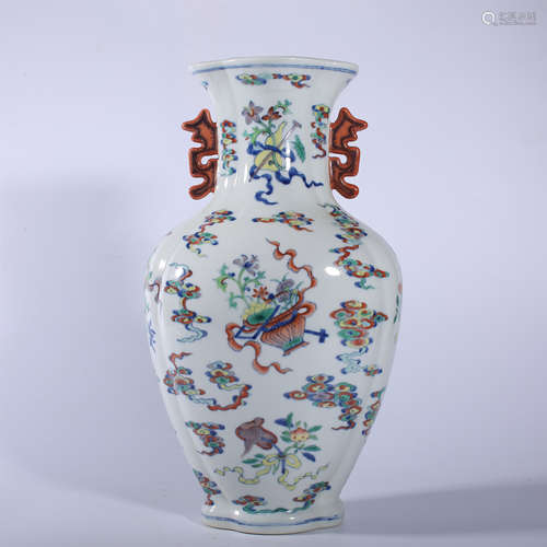 Qing Dynasty Qianlong pastel vase with two ears