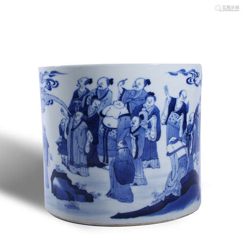 Qing Dynasty Kangxi blue and white characters story brush