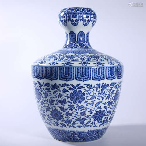 Qing Dynasty Qianlong blue and white lotus bottle