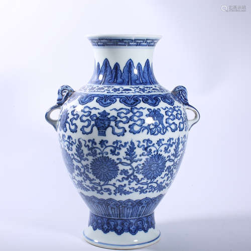 Qing Dynasty Qianlong blue and white vase with lotus pattern