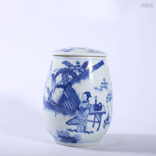 Blue and white figure covered jar in Ming Dynasty