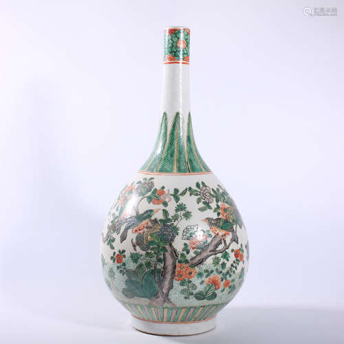 Qing Dynasty Kangxi colorful flower and bird design gall bot...