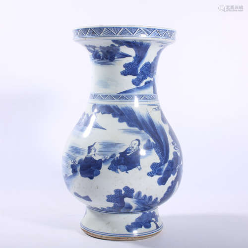 Qing Dynasty blue and white figure story bottle