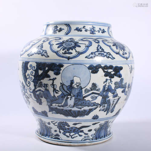 Ming Dynasty blue and white figures story design pot