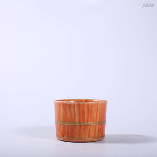 Jiaqing imitation wood grain small pot in Qing Dynasty