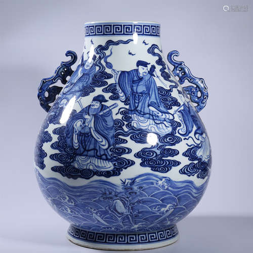 Qing Dynasty Qianlong blue and white figure story double ear...