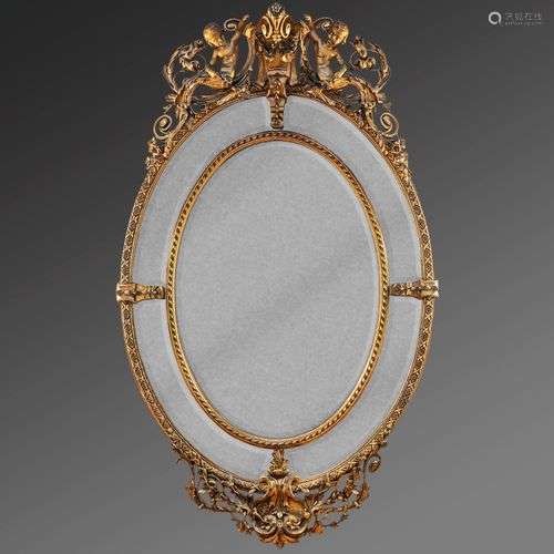 Miroir de style Louis XV en bois sculpté, estocade et doré. ...