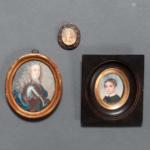 Ensemble de deux miniatures peintes à l'huile du XIXe siècle...