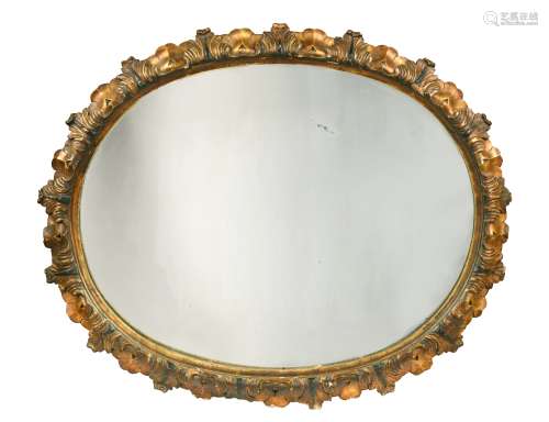 A carved and gilded overmantle mirror, 19th century,