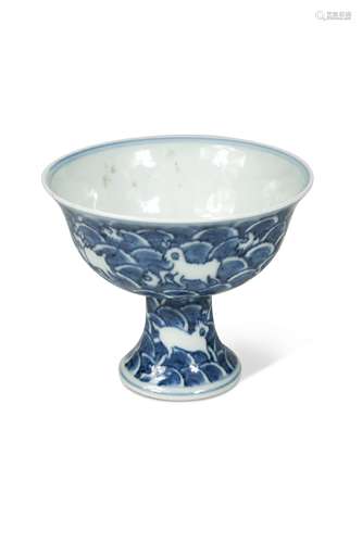 A Chinese blue and white stem cup,