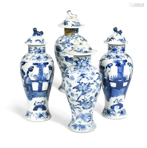 A pair of Chinese blue and white porcelain baluster vases an...