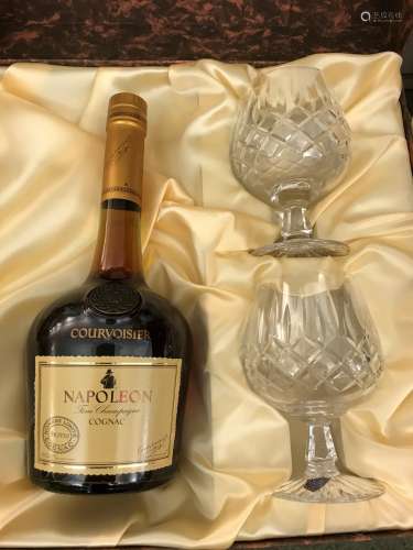 Courvoisier XO cognac with two Stuart cut glass brandy ballo...