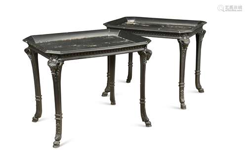 A pair of black painted side tables, early 20th century,