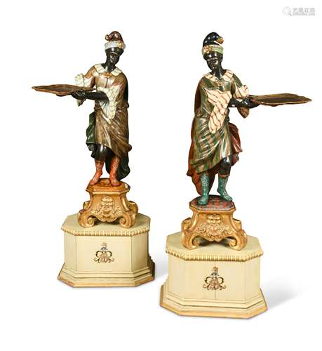 A pair of polychromed Venetian Blackamoors, early 20th centu...