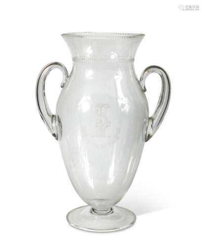 A large two-handled glass vase,