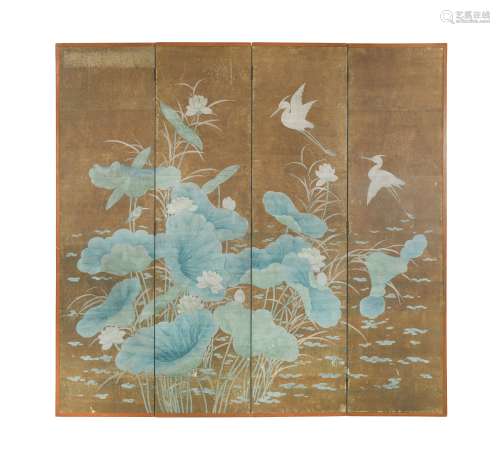 A Japanese folding screen, Meiji period, circa 1900,