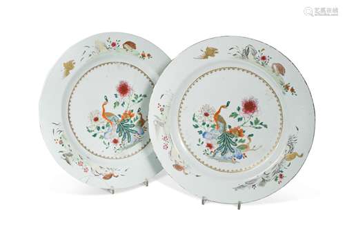 A pair of 18th century Chinese famille rose chargers,