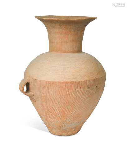 A Chinese pottery two handled vase, Neolithic,