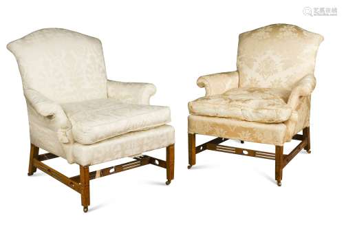 A pair of Edwardian mahogany framed armchairs, in the style ...
