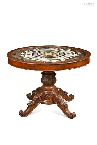 An early Victorian mahogany table with a pietra dura top,