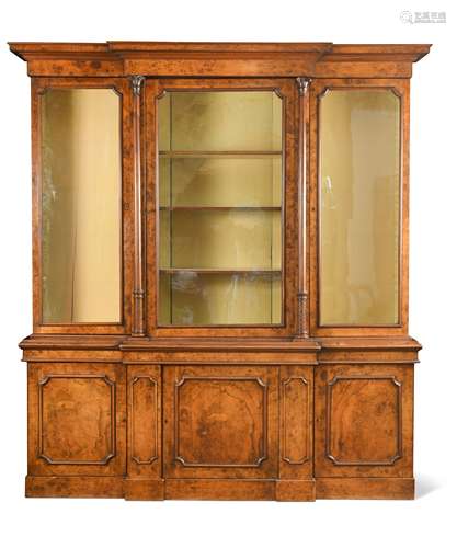 A Victorian walnut breakfront bookcase,