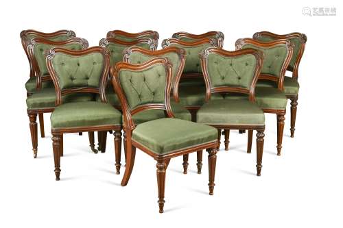 Twelve mahogany dining chairs, mid 19th century,