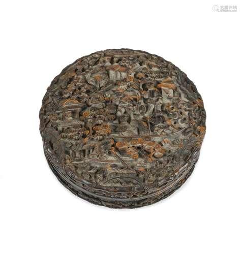 A Chinese tortoiseshell circular snuff box and cover, 19th c...