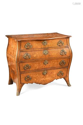 A Dutch walnut and marquetry bombé commode, 19th century,