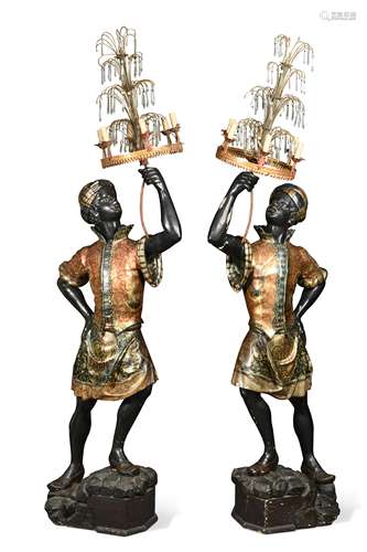 A pair of polychromed Venetian Blackamoors, early 20th centu...