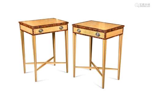 A pair of satinwood side tables, modern,