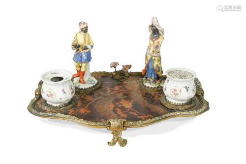 A lac burgaute and gilt metal mounted ink stand,