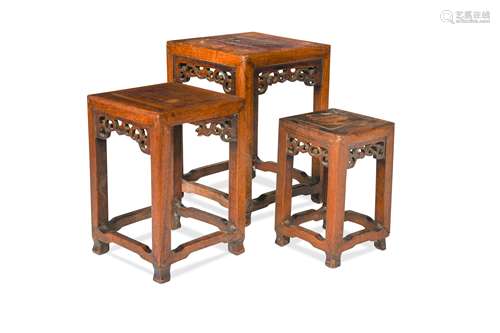 A nest of three small Chinese hardwood stands,