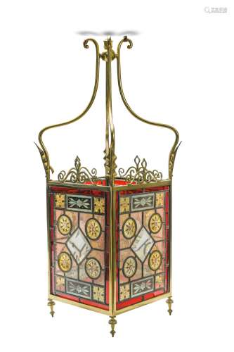 A leaded glass hall lantern, late 19th century,