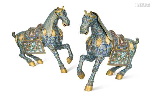 A pair of Chinese cloisonné horses,