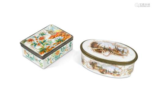 A Continental enamelled table snuff box, 18th century,