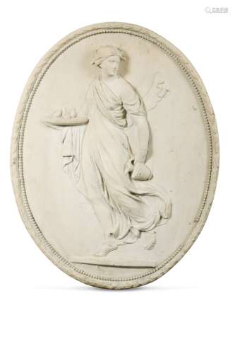 A Classical plaster oval of Hebe, 20th century,