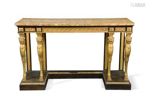 A mahogany and giltwood console table, in the manner of Gott...