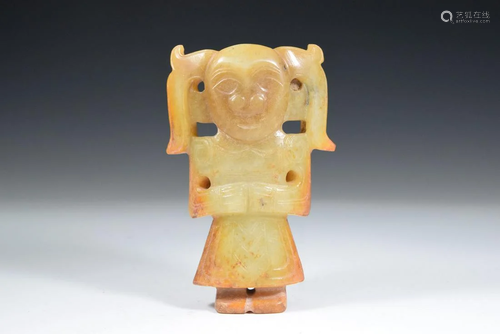 A Yellow Jade Woman Figure Ornament